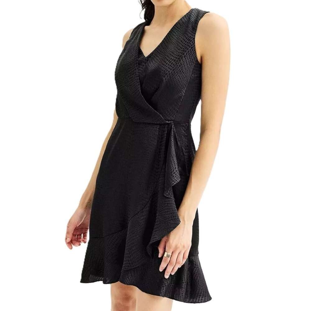 Nine West Sleeveless Mock Wrap Mini Dress Black Size L